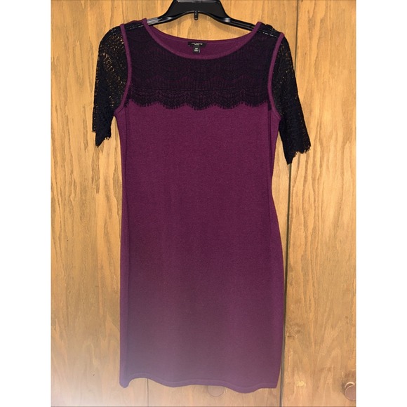 Ann Taylor Medium Petite Burgundy Lace Overlay  Short‎ Sleeve Dress - Picture 1 of 6